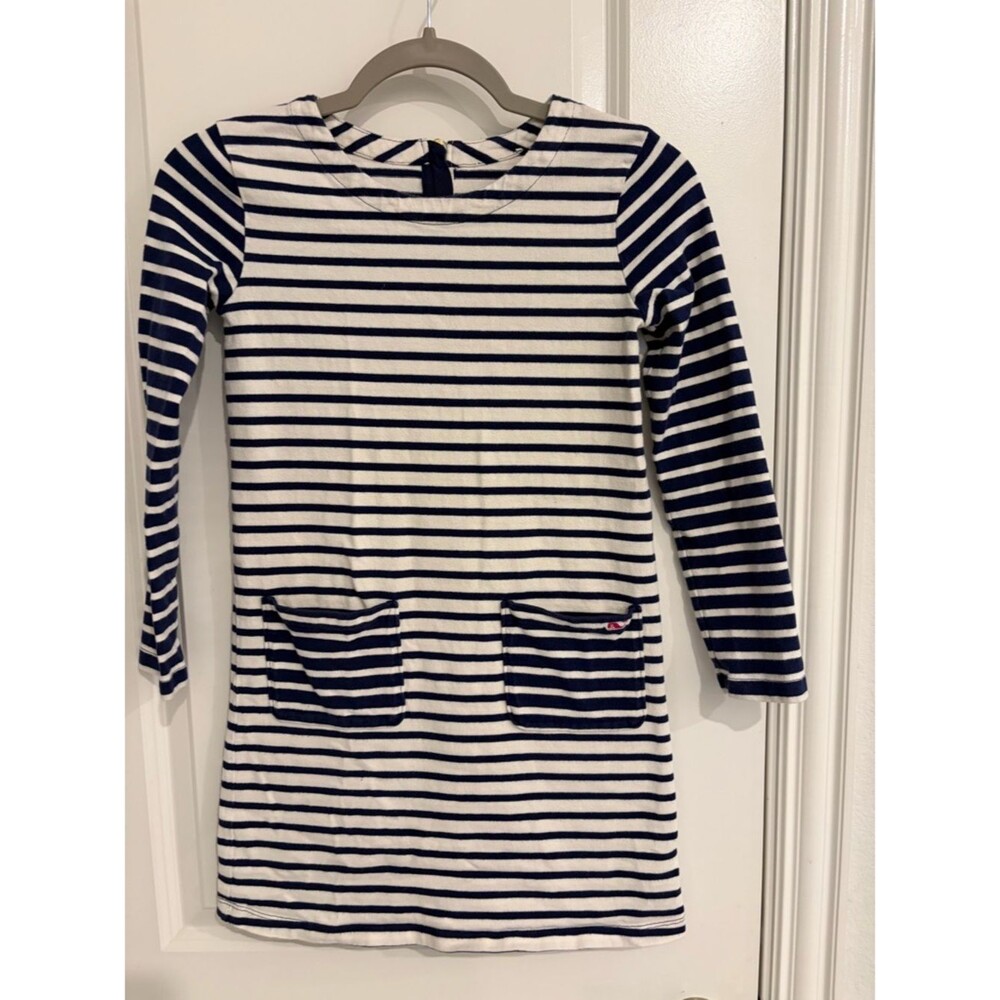 Vineyard Vines Girls Navy and White Striped Long-Sleeve Dress
